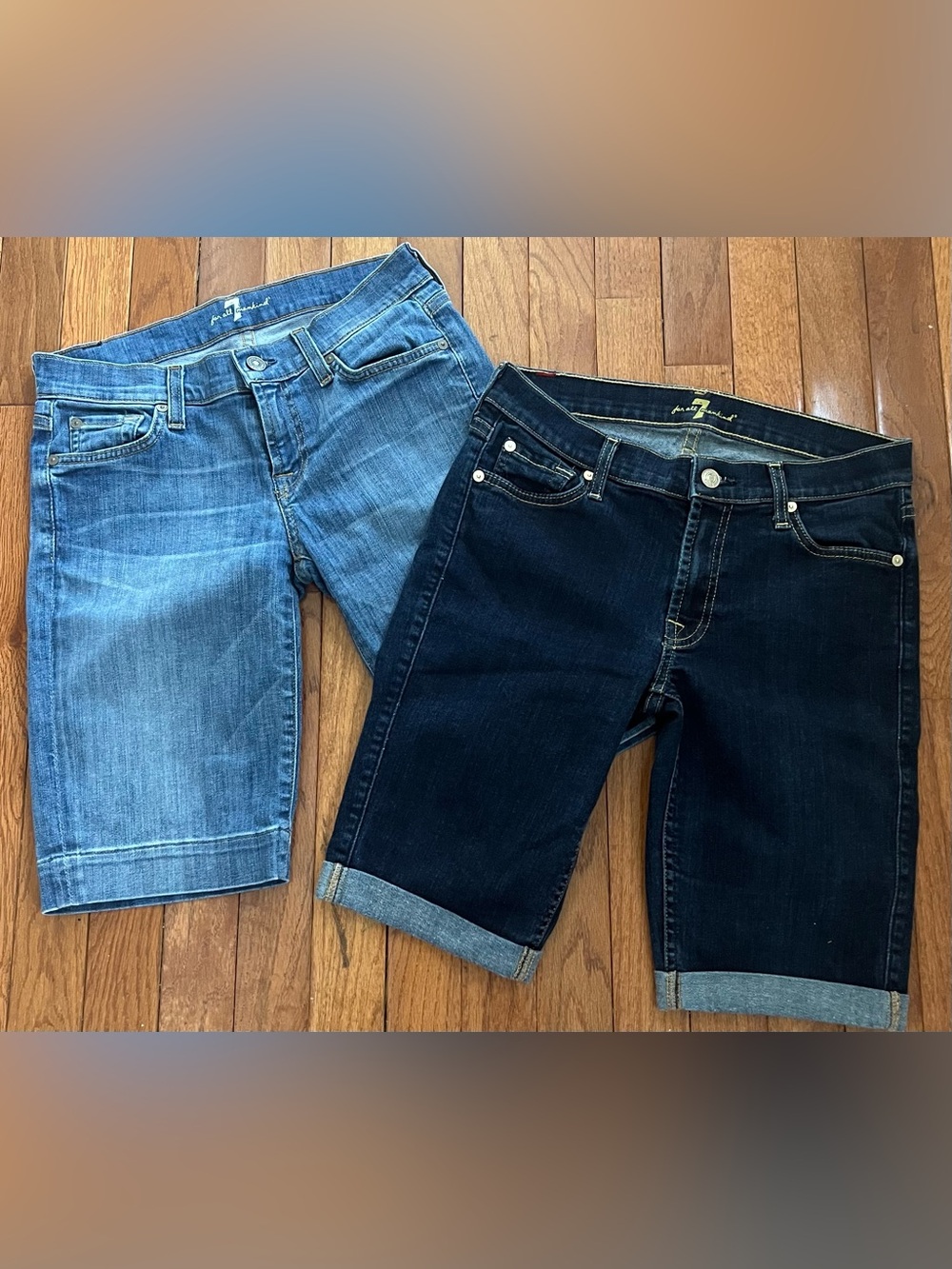 7 For All Mankind Denim Shorts Bundle  Dark Wash Cuff 27 Light Wash Bermuda  26